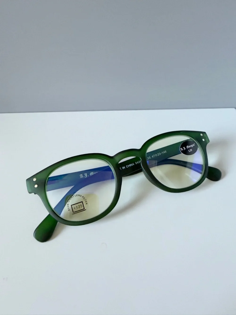 ASOS green classic frame blue light computer reading glasses prescription 1.25